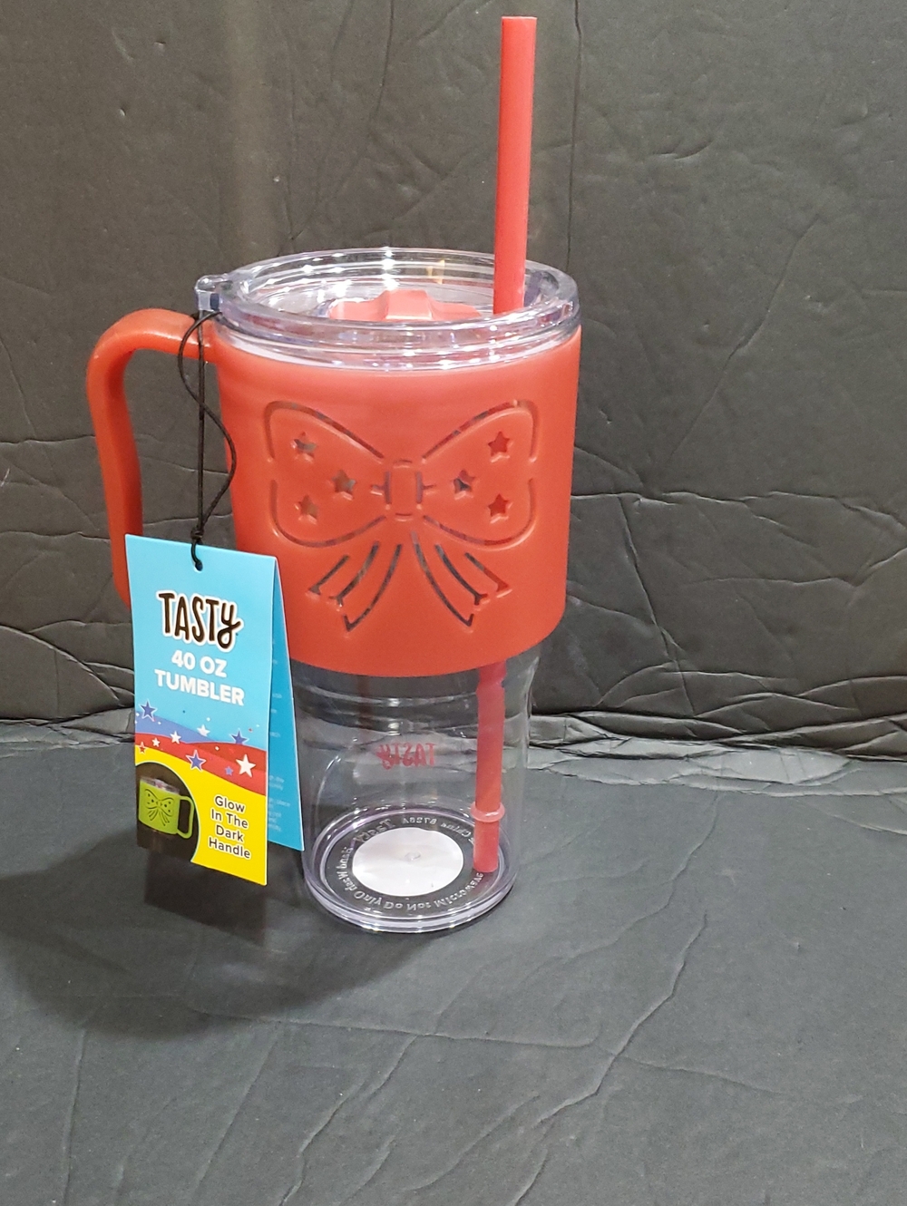 Tasty Glow in the dark red‎ bow patriotic Americana themed drink tumbler new